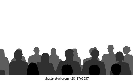 People heads silhouette. The audience sitting back view vector illustration. Back crowd.