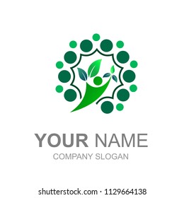 people health care logo, human with leaf logo vector