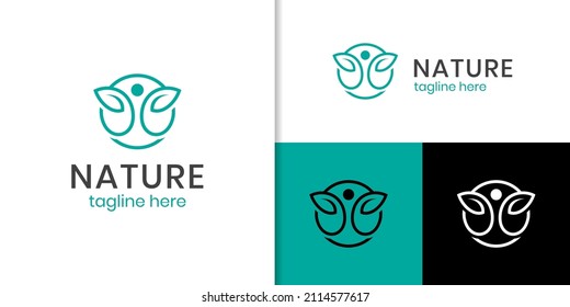 people health care logo with leaf design concept for nature lifestyle logo elements