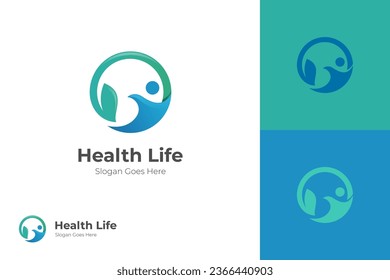 people health life logo icon design. people grow with green leaf icon symbol for health lifestyle logo illustration design element
