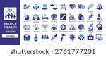 People Health solid vector glyph icon set with medical healthcare, vaccine syringe, dental care, mental health, heart fitness, patient consultation, and laboratory research for clinic.