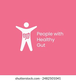 People with healthy gut icon, poster, logo design vector illustration template.