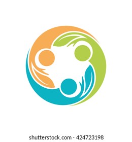  People Healthy Life Hands Logo. Eco friendly social network. Vector graphic design illustration