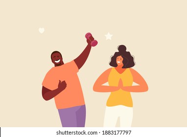 People healthy lifestyle concept. Good habits. Sport, proper nutrition, positive vector illustration