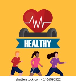 People and healthy lifestyle design, Fitness bodybuilding bodycare activity exercise and diet theme Vector illustration
