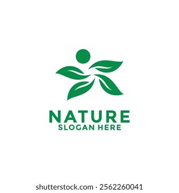 People Healthy logo vector. Human and Leaf combination vector logo inspiration. Nature Green Leaf Ecology logo vector template