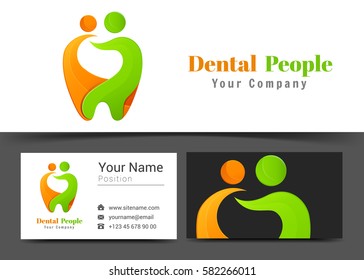 People Healthy Tooth Dental Care Corporate Logo and Business Card Sign Template. Creative Design with Colorful Logotype Visual Identity Composition Made of Multicolored Element. Vector Illustration.