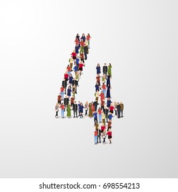 People in the heap in the form of a symbol, number 4. Vector illustration
