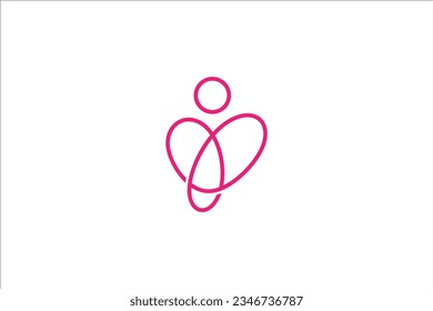 People heart care logo design with line art style