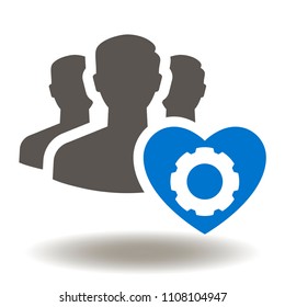 People Heart Gear Icon Vector. Work Safety Illustration. Healthcare Service Logo. Patient Health Care Insurance Symbol.