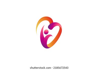 people and heart logo, love and care vector icon