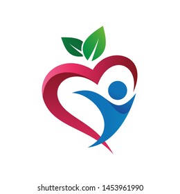 People With Heart Shape and Leaves Logo Design