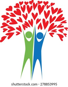 people and heart shape with tree icon