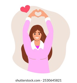 Personas haciendo signo de AMOR CORAZÓN. Aislado sobre fondo blanco. Concepto de Asistencia y bondad en comunidad. Concepto de trabajo en equipo. Ilustración vectorial de estilo plano.