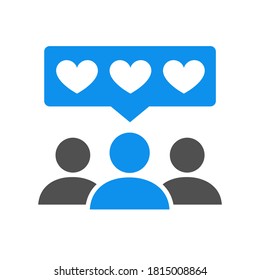 People with hearts colored icon. Client satisfaction, happy customers, positive feedback, love, like symbol