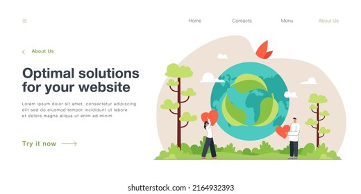 People with hearts fighting against pollution. Reuse, reduce, recycle symbol, green energy, zero waste, save Earth scene flat vector illustration. Recycling, eco friendly lifestyle concept for banner