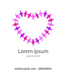 People with hearts - logo design template. Concept for relationship, social network, care center, partnership, friends cooperation, and etc.