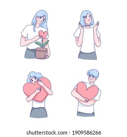People with hearts, love concept illustration design vector.