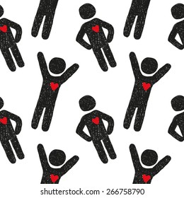 People with hearts signs. Seamless background