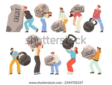 People with Heavy Stone and Kettlebell as Severity of Loan and Mortgage Vector Set