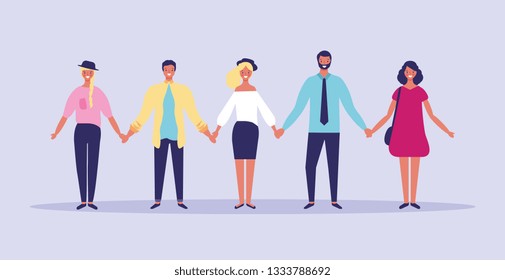 People with held hands banner cartoon vector digital image illustration