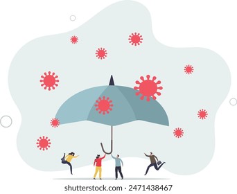 people help to cover under umbrella to protect from Coronavirus.flat vector illustration.