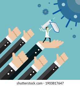People help medical workers, Vector illustration in flat style