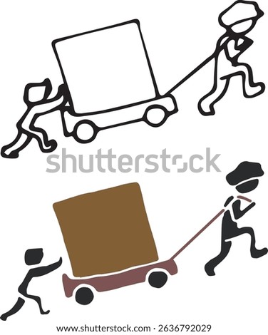 People helping each other carry boxes of goods uphill