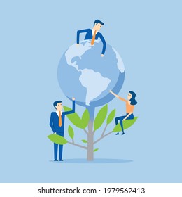 Gente ayudando a ecológicamente futura electricidad ambiental, ilustración vectorial de estilo plano