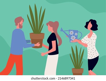 gente ayudando con el concepto de jardín