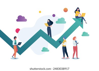 People are helping to make graph up. Business Growth Concept. Vector illustration