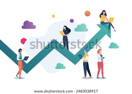 People are helping to make graph up. Business Growth Concept. Vector illustration