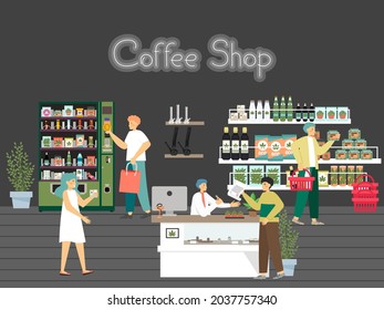 People In Hemp Shop, CBD Store, Cannabis Dispensary, Flat Vector Illustration. Weed Joint Smoking Accessories.