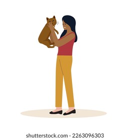 People with her cat. illustration for website, landing page, mobile app, poster and banner. Trendy flat vector illustration
