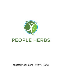People herb modern logo, leaf symbol, healthy illustration.