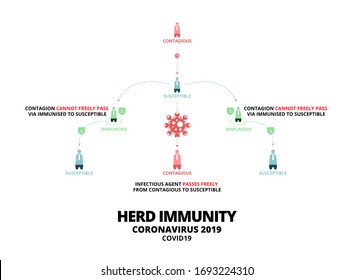 People with Herd immunity Coronavirus (COVID-19) infographic. Concept of herd immunity or a group of people who are infected with the infected person as a virus spread in society. Vector illustration.