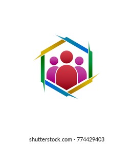 People Hexagonal Colorful Vector Logo