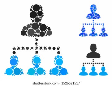 People hierarchy composition for people hierarchy icon of filled circles in variable sizes and color tints. Vector filled circles are organized into blue illustration.