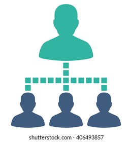 People Hierarchy vector toolbar icon. Style is bicolor flat icon symbol, cobalt and cyan colors, white background, square dots.