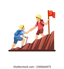 People hiking teamwork to finish scene illustration vector