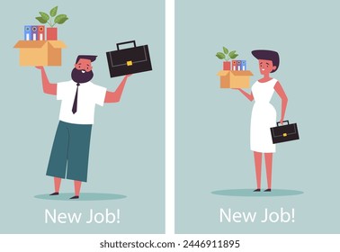 People hired get new job simple concept. Vector cartoon graphic design element illustration