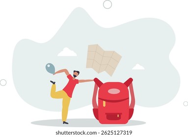 Pessoas hobbies e atividades favoritas.viajante do sexo masculino com uma mochila e um mapa da área.