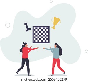 People hobbies and favorite activities.woman rivals contenders for the cup. concept of chess and board games.flat characters.