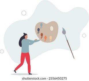 People hobbies and favorite activities.young woman artist with paints.flat characters.