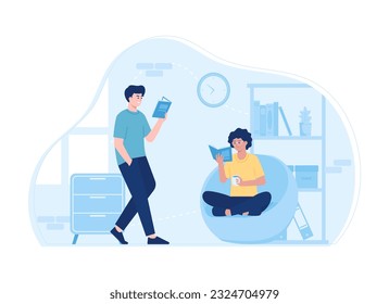 People hobbies reading a book trending concept flat illustration