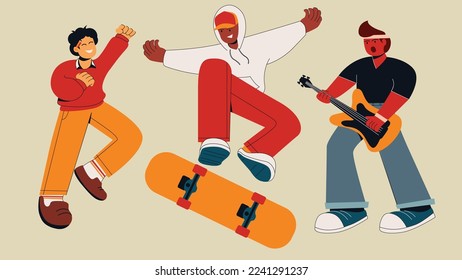 people with hobies artist skater and guitarist vector design