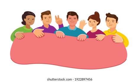 People hold banner. Vector illustration in cartoon style