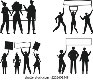 People hold banners isolated vector Silhouette 