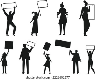 
People hold banners isolated vector Silhouette