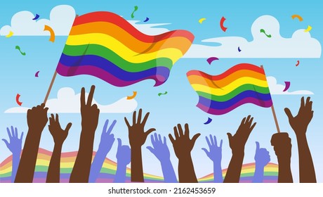 People Hold Flags Lgbt Rainbow Flag Stock Vector (Royalty Free ...